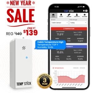 New Year Sale - Temp Stick for Wine with WIne Bottle Probe - WiFi Temperature and Humidity Monitor - White