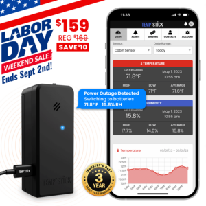 Labor Day Sale - Temp Stick +Power - WiFi Temperature and Humidity Monitor - Black