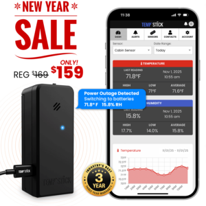 New Year Sale - Temp Stick +Power - WiFi Temperature and Humidity Monitor - Black