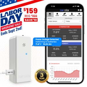 Labor Day Sale - Temp Stick +Power - WiFi Temperature and Humidity Monitor - White