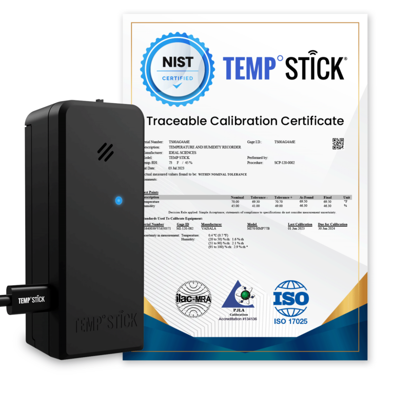 Temp Stick +Power with NIST Certificate - ISO 17025 Accredited - Black
