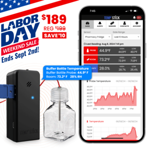 Labor Day Sale - Temp Stick for Wine with WIne Bottle Probe - WiFi Temperature and Humidity Monitor - Black