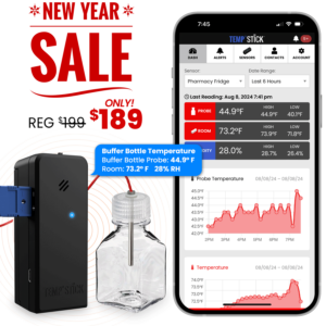 New Year Sale - Temp Stick for Wine with WIne Bottle Probe - WiFi Temperature and Humidity Monitor - Black