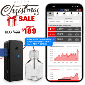 Xmas Sale - Temp Stick for Wine with WIne Bottle Probe - WiFi Temperature and Humidity Monitor - Black