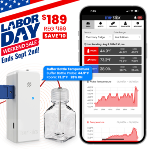 Labor Day Sale - Temp Stick for Wine with WIne Bottle Probe - WiFi Temperature and Humidity Monitor - White