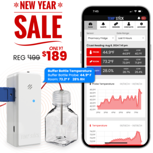 New Year Sale - Temp Stick for Wine with WIne Bottle Probe - WiFi Temperature and Humidity Monitor - White