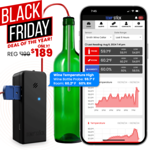 Black Friday Sale - Temp Stick for Wine with WIne Bottle Probe - WiFi Temperature and Humidity Monitor - Black