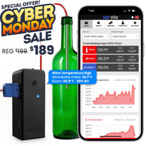 Cyber Monday Sale - Temp Stick for Wine with WIne Bottle Probe - WiFi Temperature and Humidity Monitor - Black