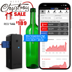 Xmas Sale - Temp Stick for Wine with WIne Bottle Probe - WiFi Temperature and Humidity Monitor - Black