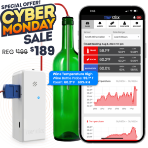 Cyber Monday Sale - Temp Stick for Wine with WIne Bottle Probe - WiFi Temperature and Humidity Monitor - White