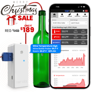Xmas Sale - Temp Stick for Wine with WIne Bottle Probe - WiFi Temperature and Humidity Monitor - White