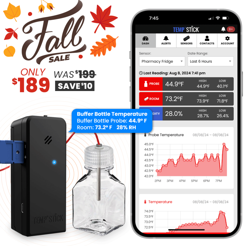 Fall Sale - Temp Stick for Pharmacies - WiFi Temperature and Humidity Monitor - Black