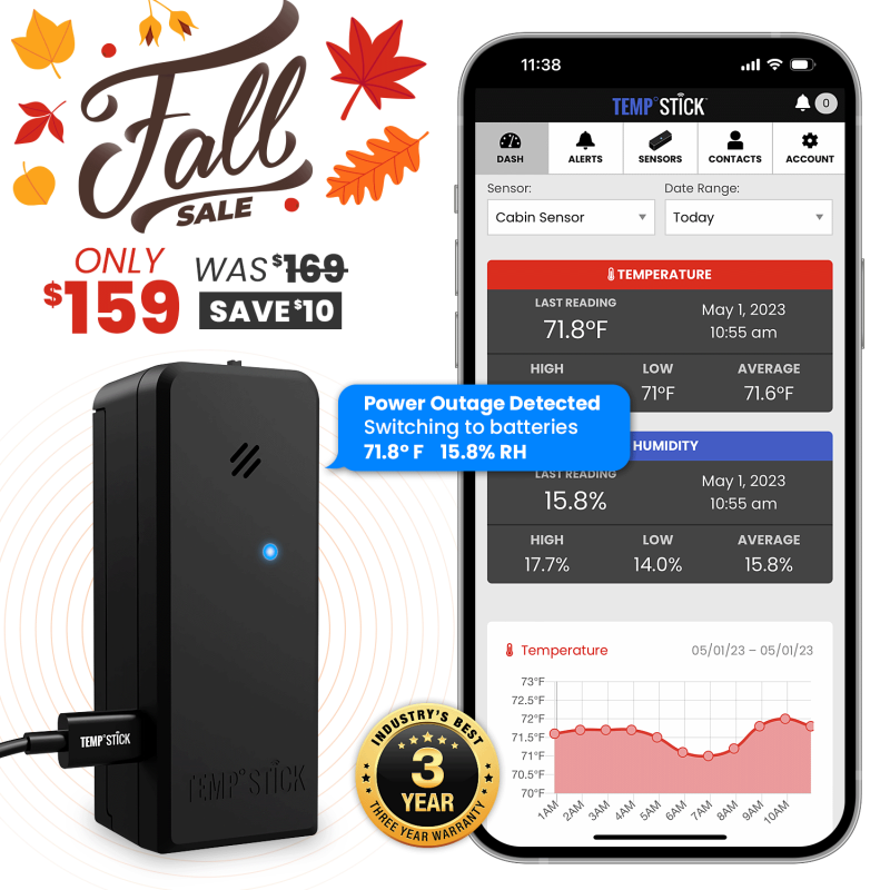 Fall Sale - Temp Stick Power - WiFi Temperature and Humidity Monitor - Black