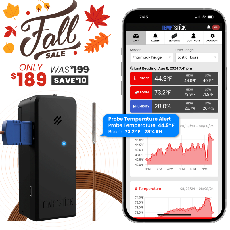 Fall Sale - Temp Stick PRO with Temperature Probe - Black